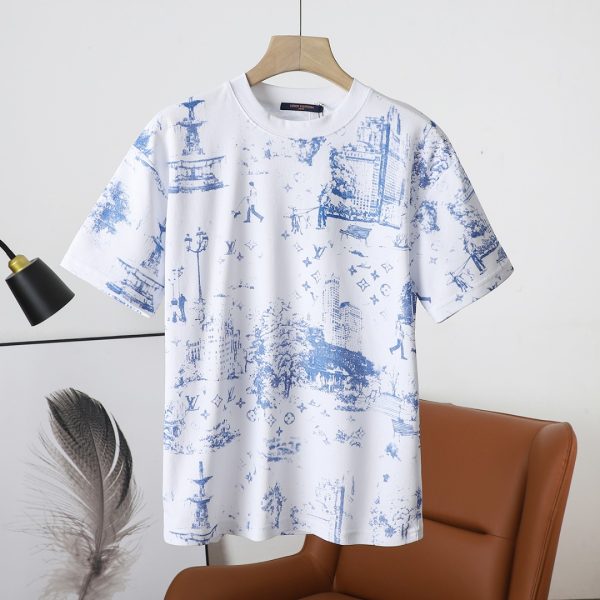 Luxury Louis Vuitton Short Sleeves White Cotton Monogram Style