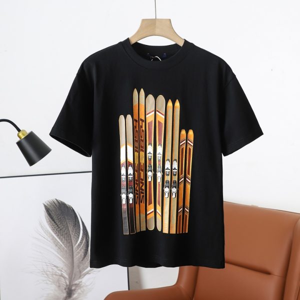 Premium Quality Louis Vuitton Short Sleeves Gold Cotton Print Collection