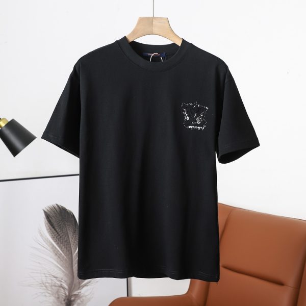 Luxury Louis Vuitton Short Sleeves Black Cotton Embroidered Luxury