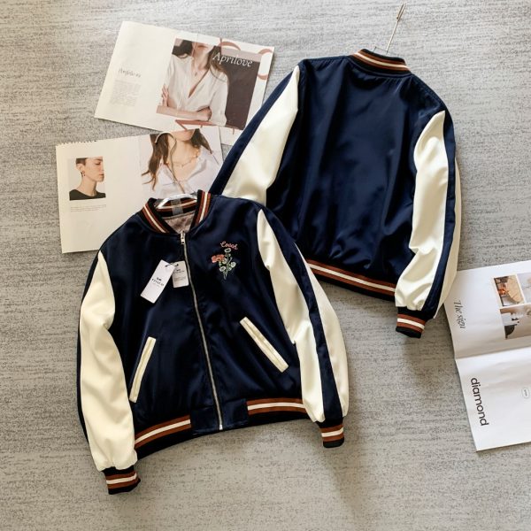Best Selling Coach Long Sleeves Navy Satin Embroidered Luxury