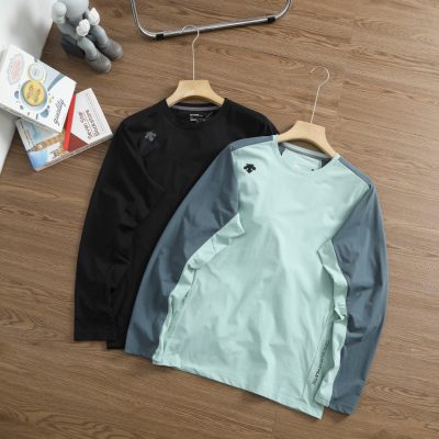 High Quality Descente Long Sleeves Black Cotton Patchwork Luxury