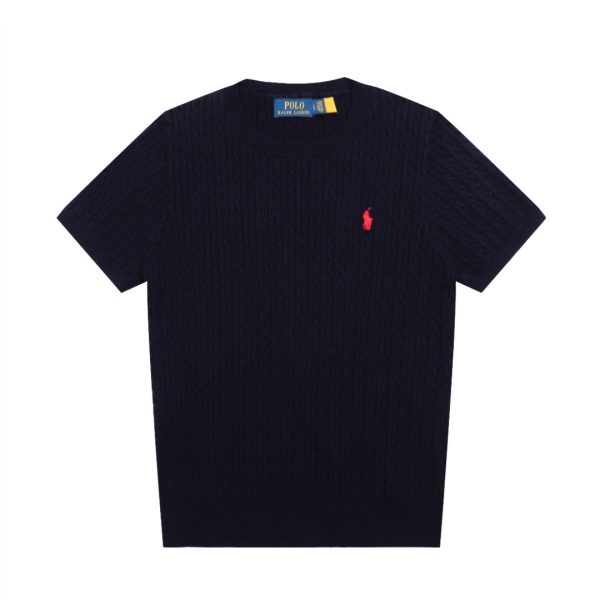 High Quality Ralph Lauren Short Sleeves Black Knit Solid Luxury