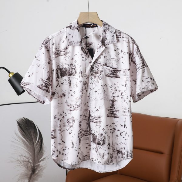 Premium Quality Louis Vuitton Short Sleeves White Silk Print Style