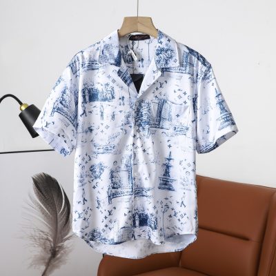 Premium Quality Louis Vuitton Short Sleeves White Silk Print Style