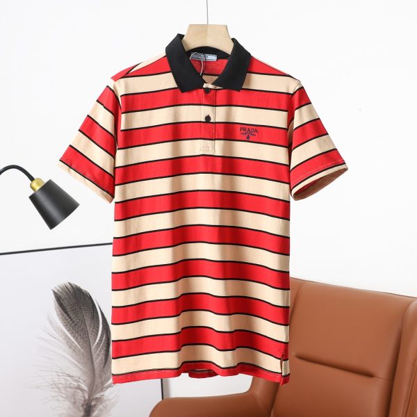 Premium Prada Short Sleeves Red Cotton Striped Style