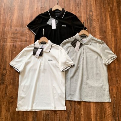 Luxury Zegna Short-Sleeved Shirts Black Cotton Casual Luxury