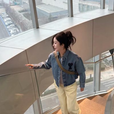 Luxury Ami Shirts Blue Denim Retro Style