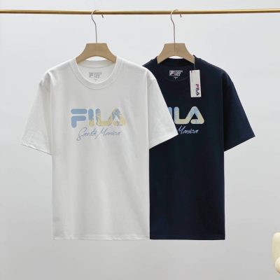 Luxury Fila Short Sleeves Black Cotton Casual Style