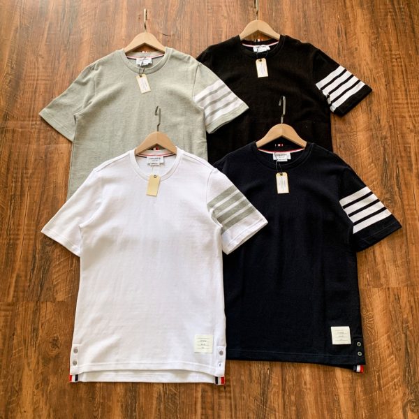 Premium Thom Browne Short Sleeves White Silk Striped Style
