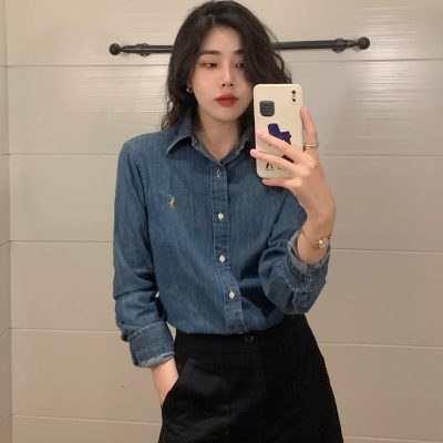 High Quality Ralph Lauren Long Sleeves White Denim Retro Luxury