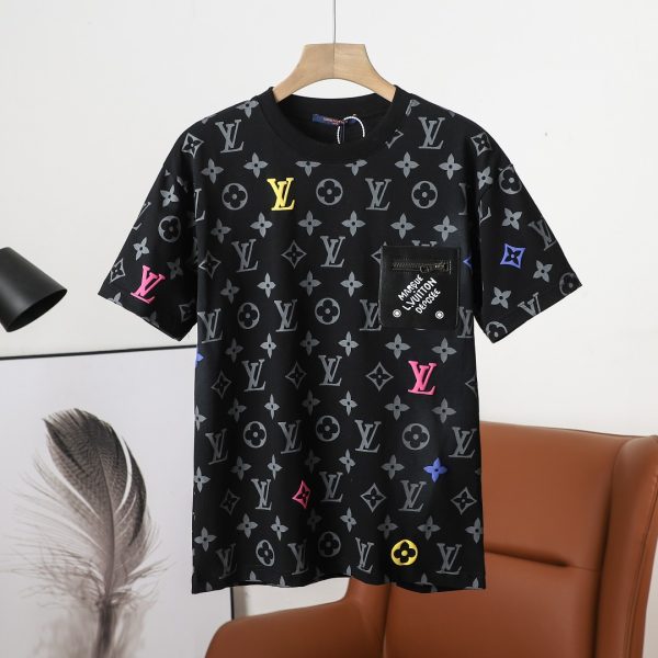 Best Selling Louis Vuitton Short Sleeves Black Leather Print Luxury