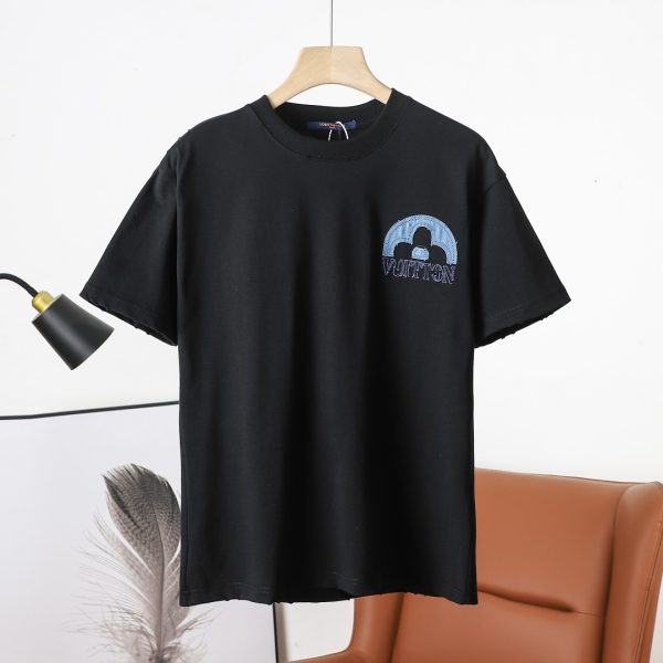 Luxury Louis Vuitton Short Sleeves Black Denim Embroidered Luxury