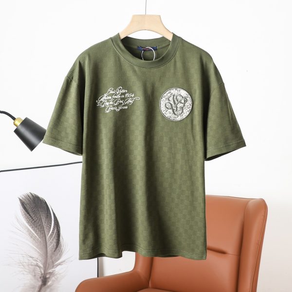 Premium Louis Vuitton Short Sleeves Gold Cotton Jacquard Collection