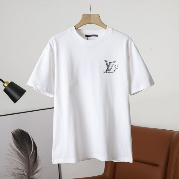 Premium Quality Louis Vuitton Short Sleeves Black Cotton Rhinestone Collection