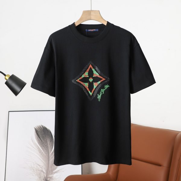 Premium Louis Vuitton Short Sleeves Black Cotton Washed Luxury