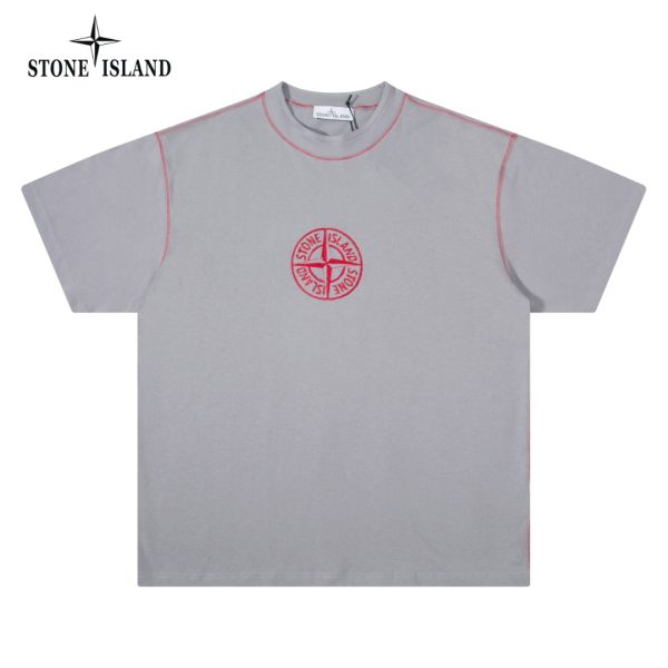 Premium Quality Stone Island Short Sleeves Red Silk Embroidered Collection