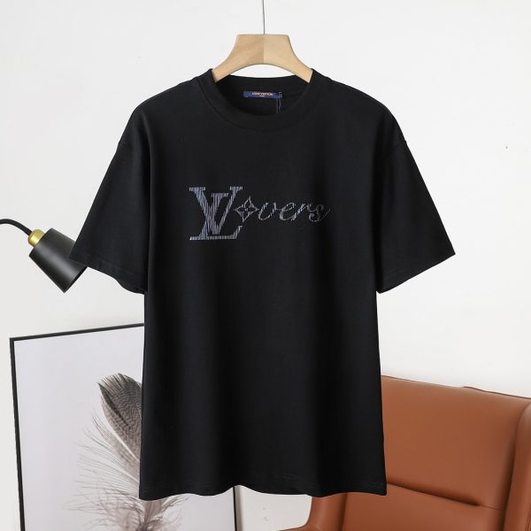 High Quality Louis Vuitton Short Sleeves Black Cotton Stripe Collection