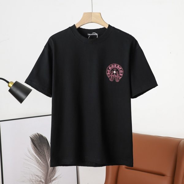 High Quality Chrome Hearts Short Sleeves Black Cotton Embroidered Luxury