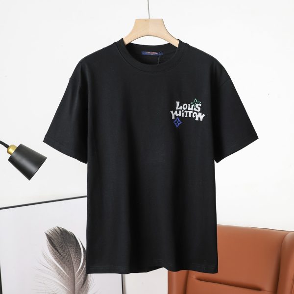 Premium Quality Louis Vuitton Short Sleeves Black Cotton Print Collection