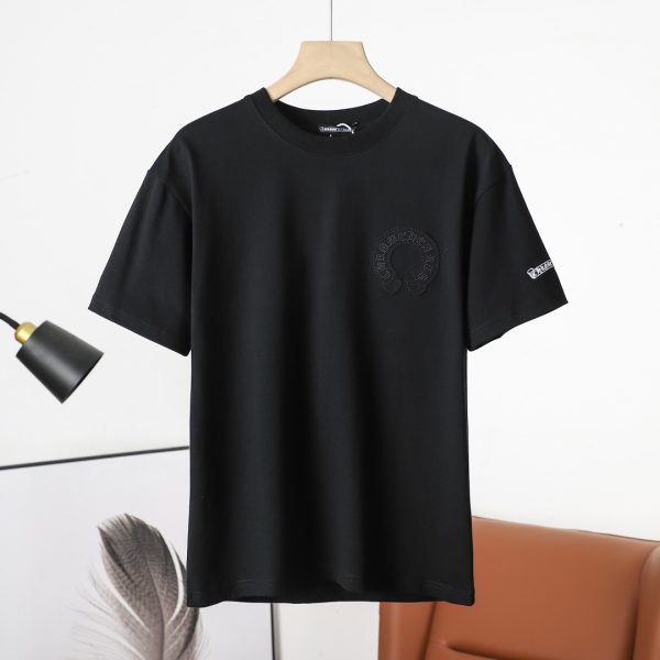 Premium Chrome Hearts Short Sleeves Black Cotton Embroidered Luxury