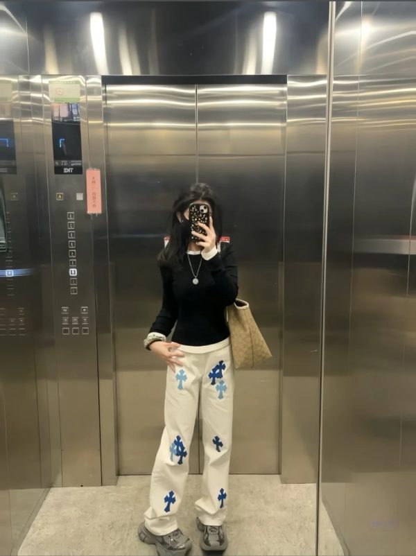 Best Selling Chrome Hearts Jeans Silver Leather Washed Style