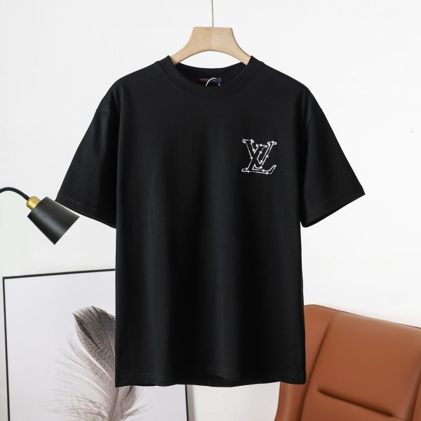 Luxury Louis Vuitton Short Sleeves Black Denim Logo Luxury
