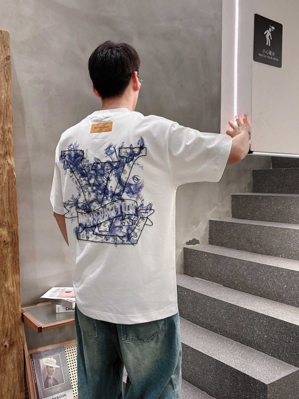 Premium Quality Louis Vuitton Short Sleeves Black Cotton Embroidered Collection