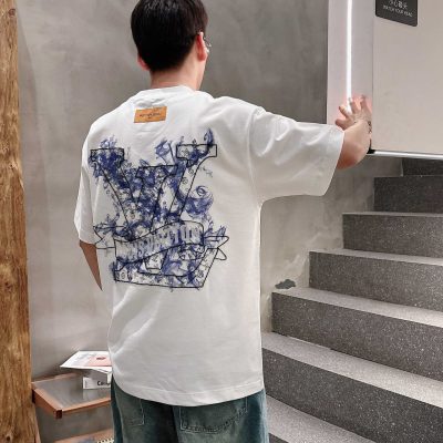Premium Quality Louis Vuitton Short Sleeves Black Cotton Embroidered Collection