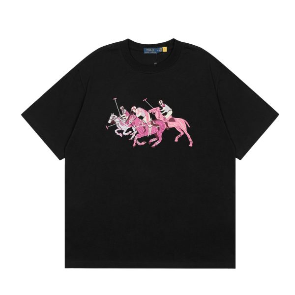 Premium Ralph Lauren Short Sleeves Black Cotton Embroidered Style