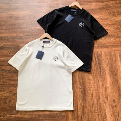 Luxury Louis Vuitton Short-Sleeved Shirt Black Cotton Embroidered Style