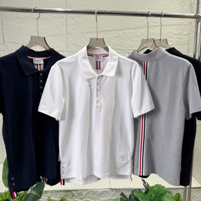 High Quality Thom Browne Short-Sleeved T-Shirt Black Cotton Stripe Collection