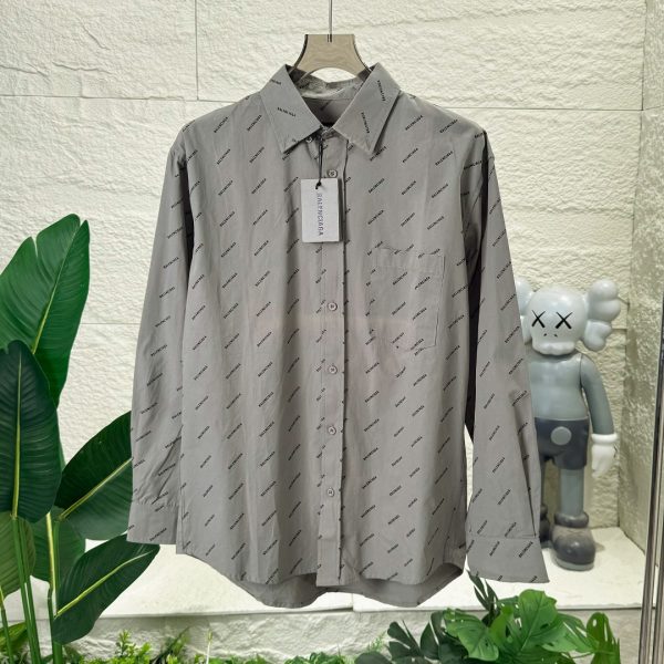 Best Selling Balenciaga Long-Sleeved Shirt Gray Cotton Casual Collection