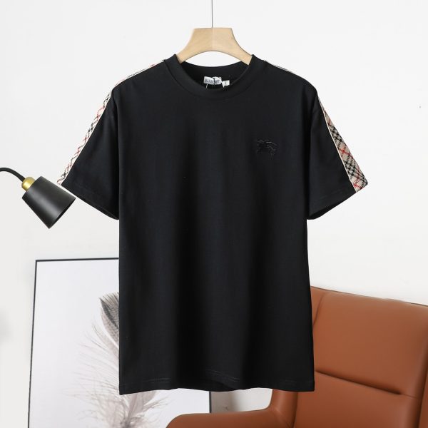 High Quality Burberry Short Sleeves Black Cotton Striped Collection