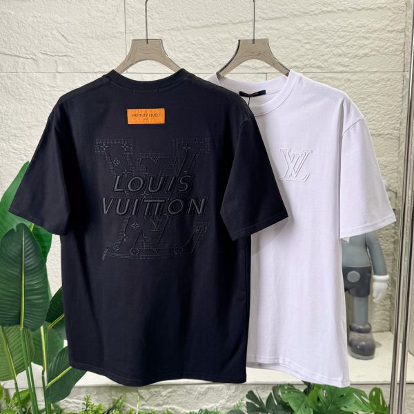 High Quality Louis Vuitton Short Sleeves Black Cotton Embroidered Style