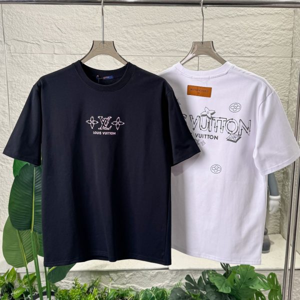 Premium Louis Vuitton Short Sleeves Black Cotton Logo Style