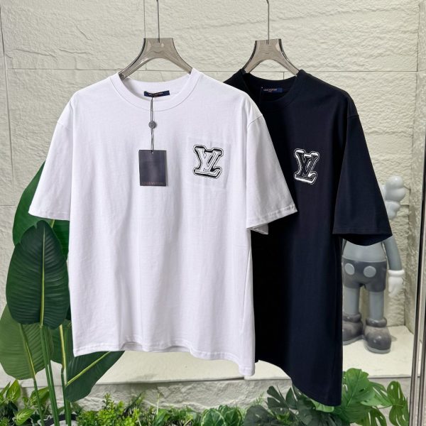 High Quality Louis Vuitton Short Sleeves Black Cotton Embroidered Collection