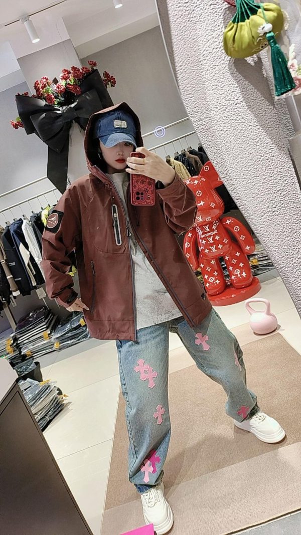 Luxury Chrome Hearts Jeans Blue Leather Patchwork Style