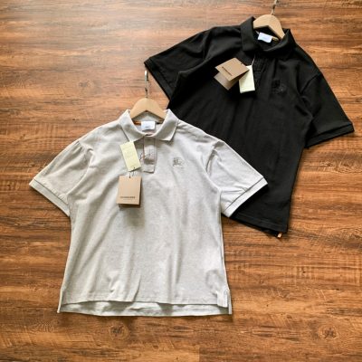 Premium Quality Burberry Short Sleeves Gray Cotton Embroidered Collection