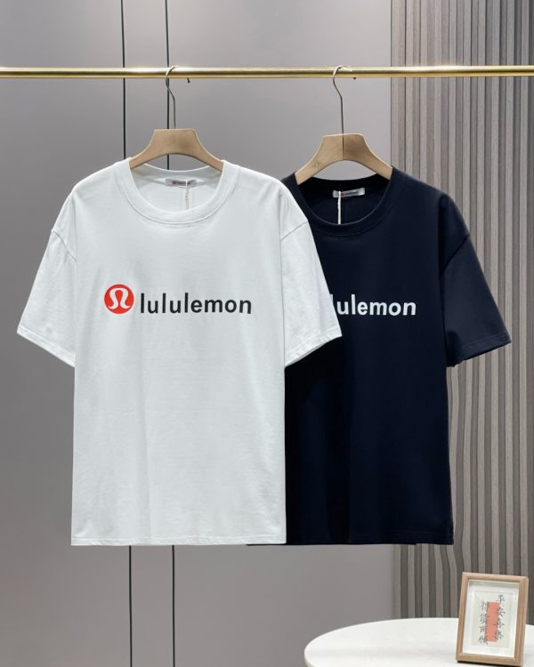 Luxury Lululemon Short Sleeves Black Cotton Logo Luxury