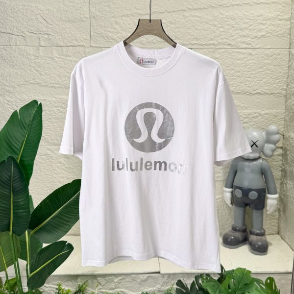 Best Selling Lululemon Short-Sleeved Shirts Silver Cotton Logo Style