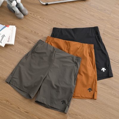 Premium Descente Shorts Black Leather Logo Collection
