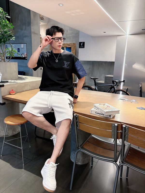Premium Louis Vuitton Short Sleeves Black Cotton Embroidery Collection