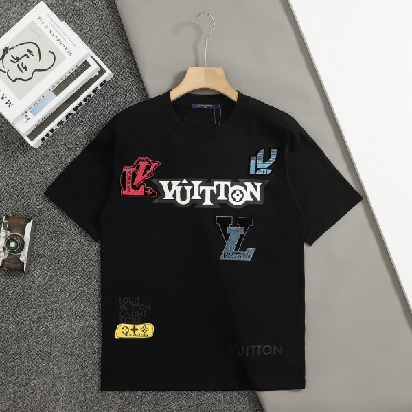 High Quality Louis Vuitton Short Sleeves Black Cotton Embroidered Collection
