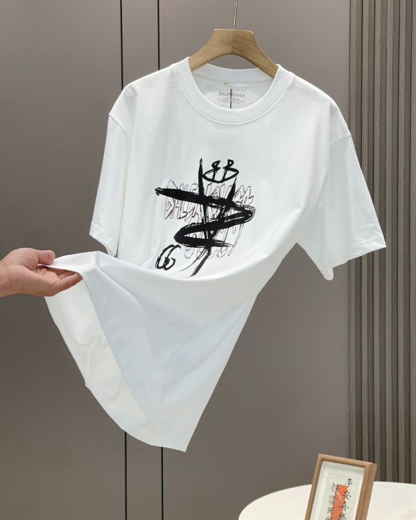 Best Selling Balenciaga Short Sleeves Black Cotton Print Style