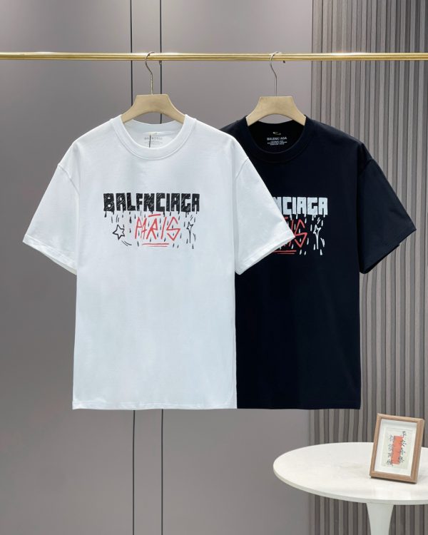 Premium Balenciaga Short Sleeves Black Cotton Print Luxury