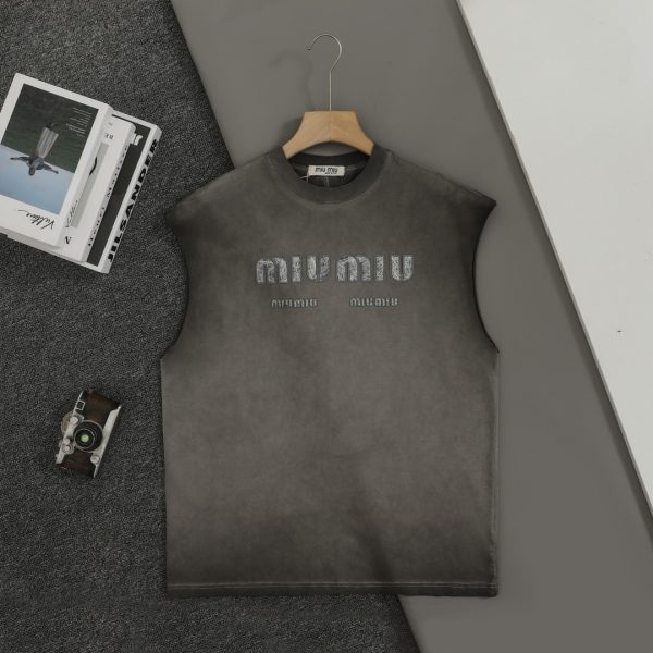 Luxury Miu Miu Sleeveless Silver Cotton Minimalist Luxury
