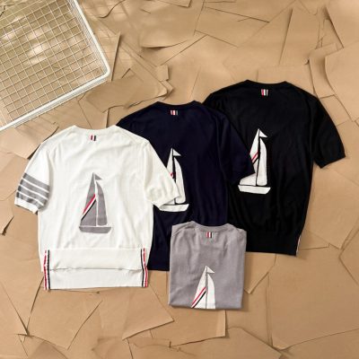 Best Selling Thom Browne T-Shirts White Silk Stripe Style