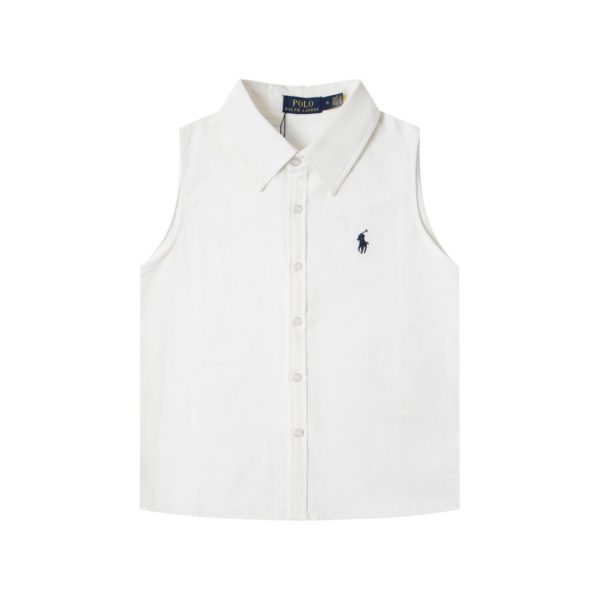 Premium Ralph Lauren Sleeveless Shirt White Cotton Logo Style