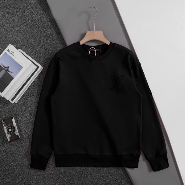 Premium Louis Vuitton Sweatshirts Black Cotton Embroidered Style