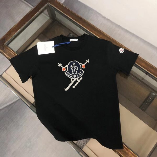 Luxury Moncler Short Sleeves Black Cotton Print Collection